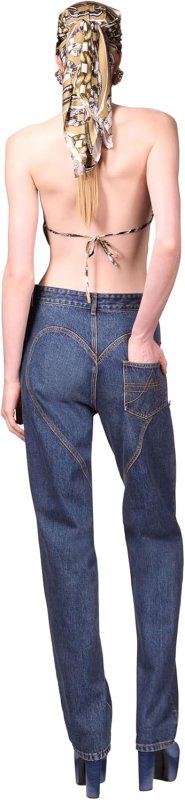 AREA CRYSTAL BUTTON STUDDED SLIT JEAN