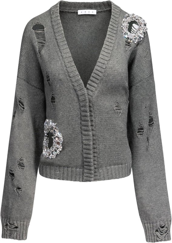 AREA DISTRESSED CRYSTAL CARDIGAN