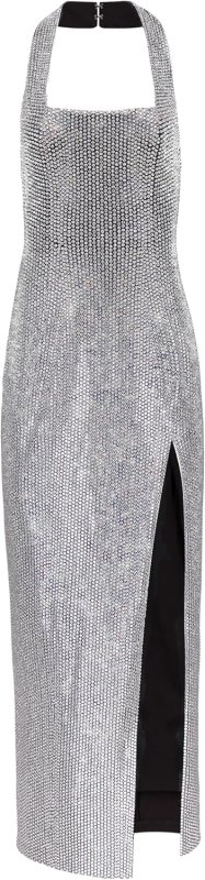 AREA CRYSTAL EMBELLISHED HALTER SLIT GOWN