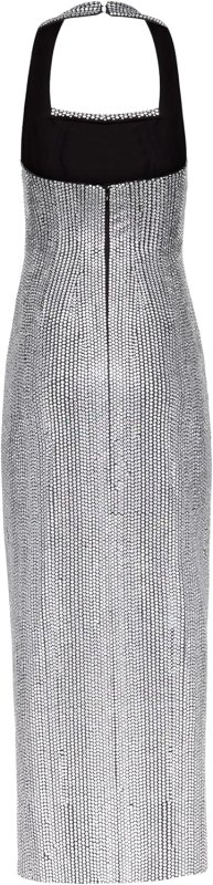 AREA CRYSTAL EMBELLISHED HALTER SLIT GOWN