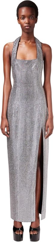 AREA CRYSTAL EMBELLISHED HALTER SLIT GOWN