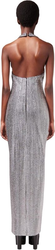 AREA CRYSTAL EMBELLISHED HALTER SLIT GOWN
