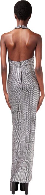 AREA CRYSTAL EMBELLISHED HALTER SLIT GOWN