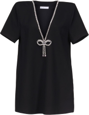 AREA CRYSTAL BOW V-NECK T-SHIRT DRESS