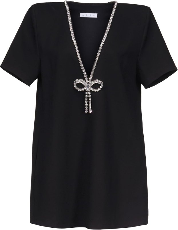 AREA CRYSTAL BOW V-NECK T-SHIRT DRESS
