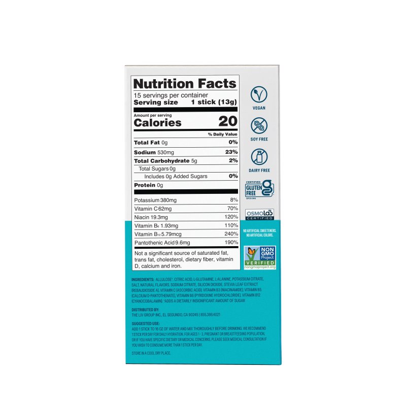 LIQUID IV LEMON LIME SUGAR FREE HYDRATION MULTIPLIER POWDERED ELECTROLYTE DRINK MIX 15 COUNT PACKETS