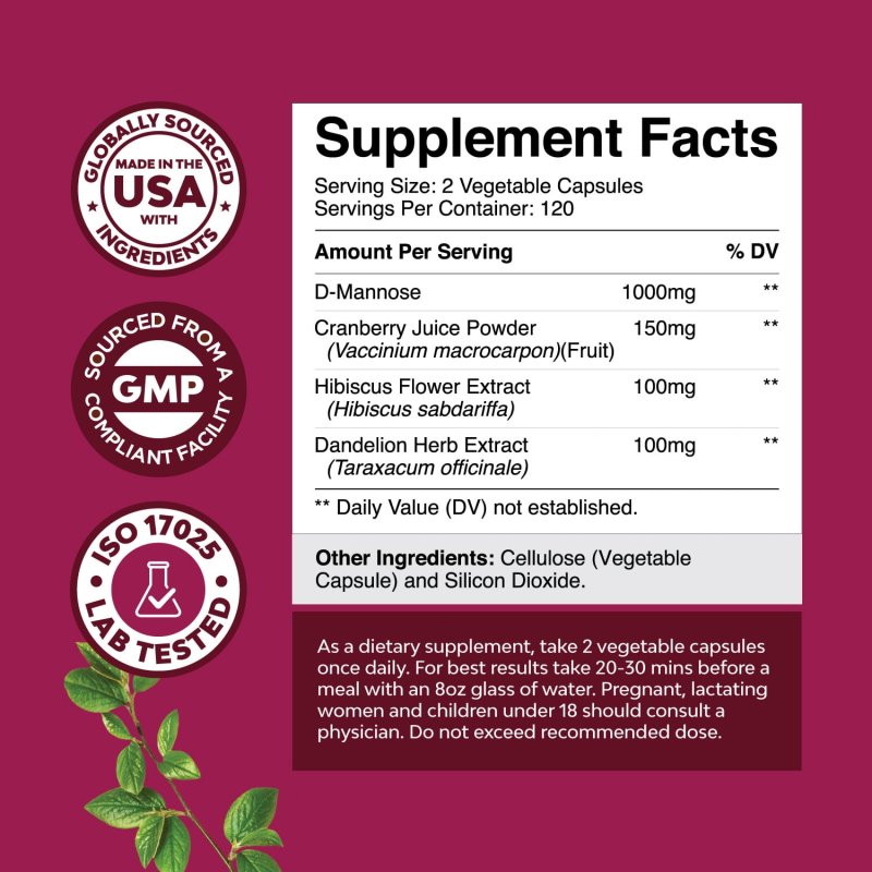 D MANNOSE CRANBERRY CAPSULES FOR KIDNEY CLEANSE LIVER SUPPORT URINARY TRACT HEALTH WOMEN D-MANNOSE CRANBERRY POWDER DANDELION EXTRACT