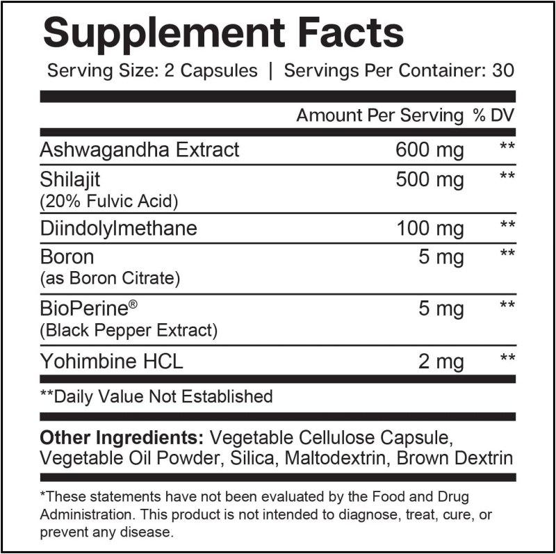 ESSENTIAL ELEMENTS - MALE HEALTH SUPPLEMENT FOR MUSCLE SUPPORT & T-HEALTH WITH DIM, ASHWAGANDHA, SHILAJIT - 60 SERVINGS