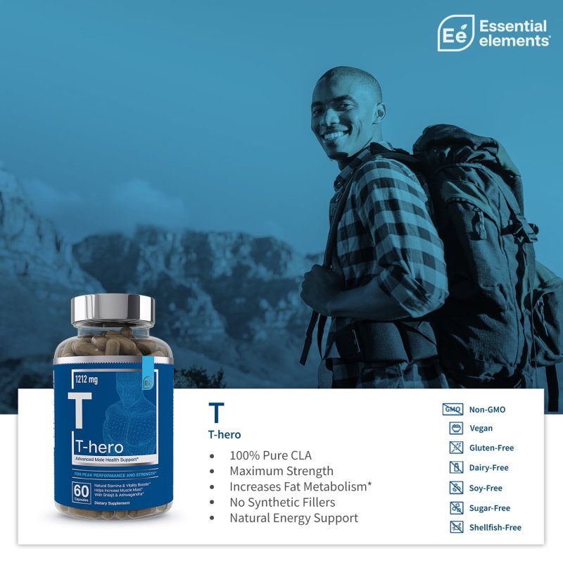 ESSENTIAL ELEMENTS - MALE HEALTH SUPPLEMENT FOR MUSCLE SUPPORT & T-HEALTH WITH DIM, ASHWAGANDHA, SHILAJIT - 60 SERVINGS