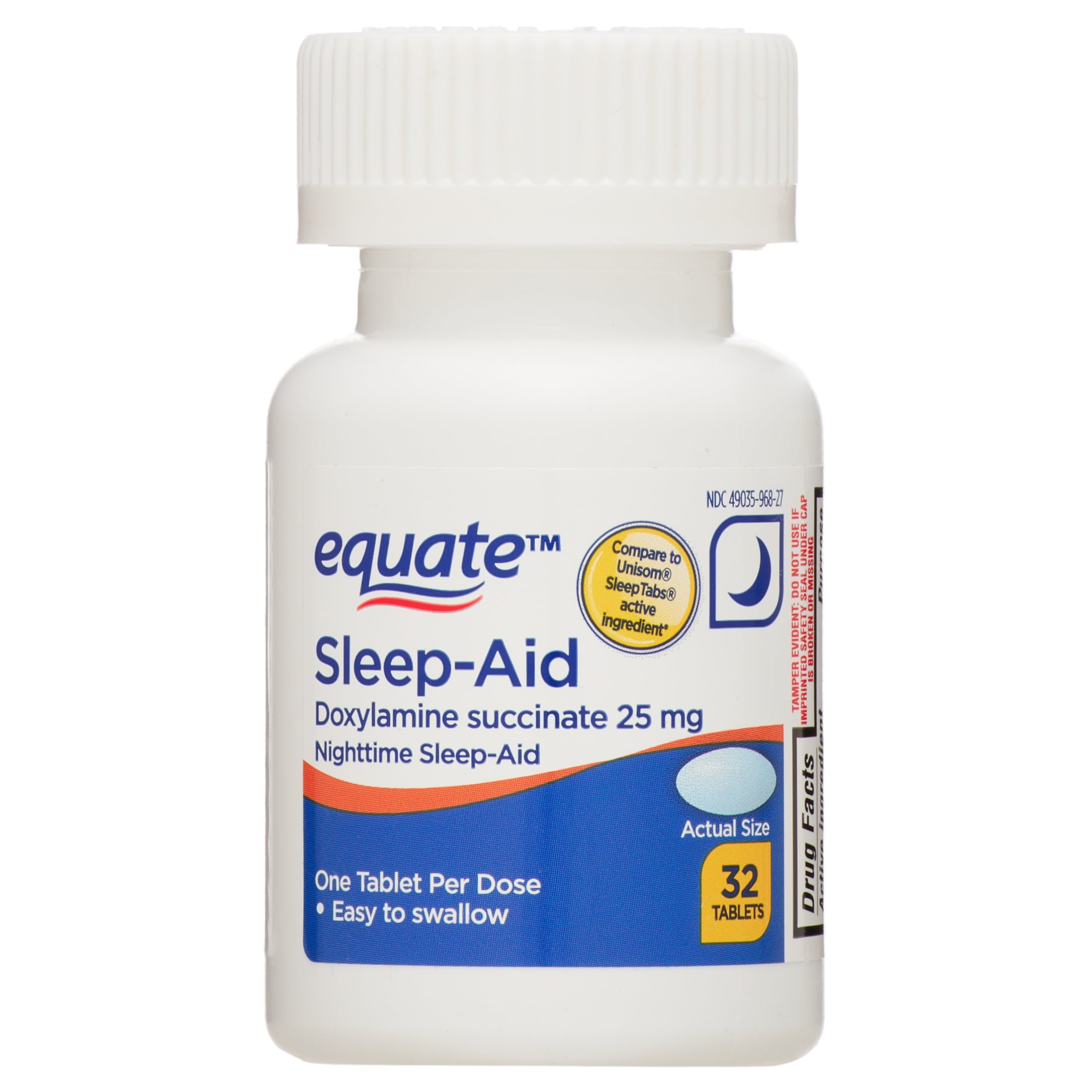 EQUATE 25MG DOXYLAMINE SUCCINATE NIGHTTIME SLEEP SUPPORT SUPPLEMENT 32 COUNT TABLETS FOR RESTFUL SLEEP