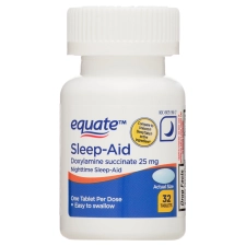 EQUATE 25MG DOXYLAMINE SUCCINATE NIGHTTIME SLEEP SUPPORT SUPPLEMENT 32 COUNT TABLETS FOR RESTFUL SLEEP