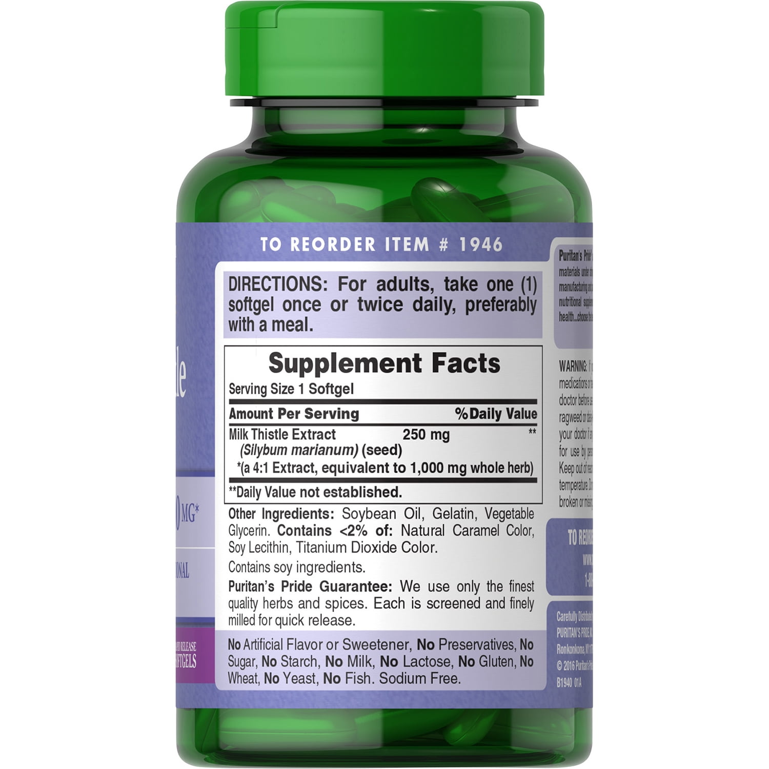 PURITAN'S PRIDE MILK THISTLE 4:1 EXTRACT 1000MG SOFTGELS 180CT