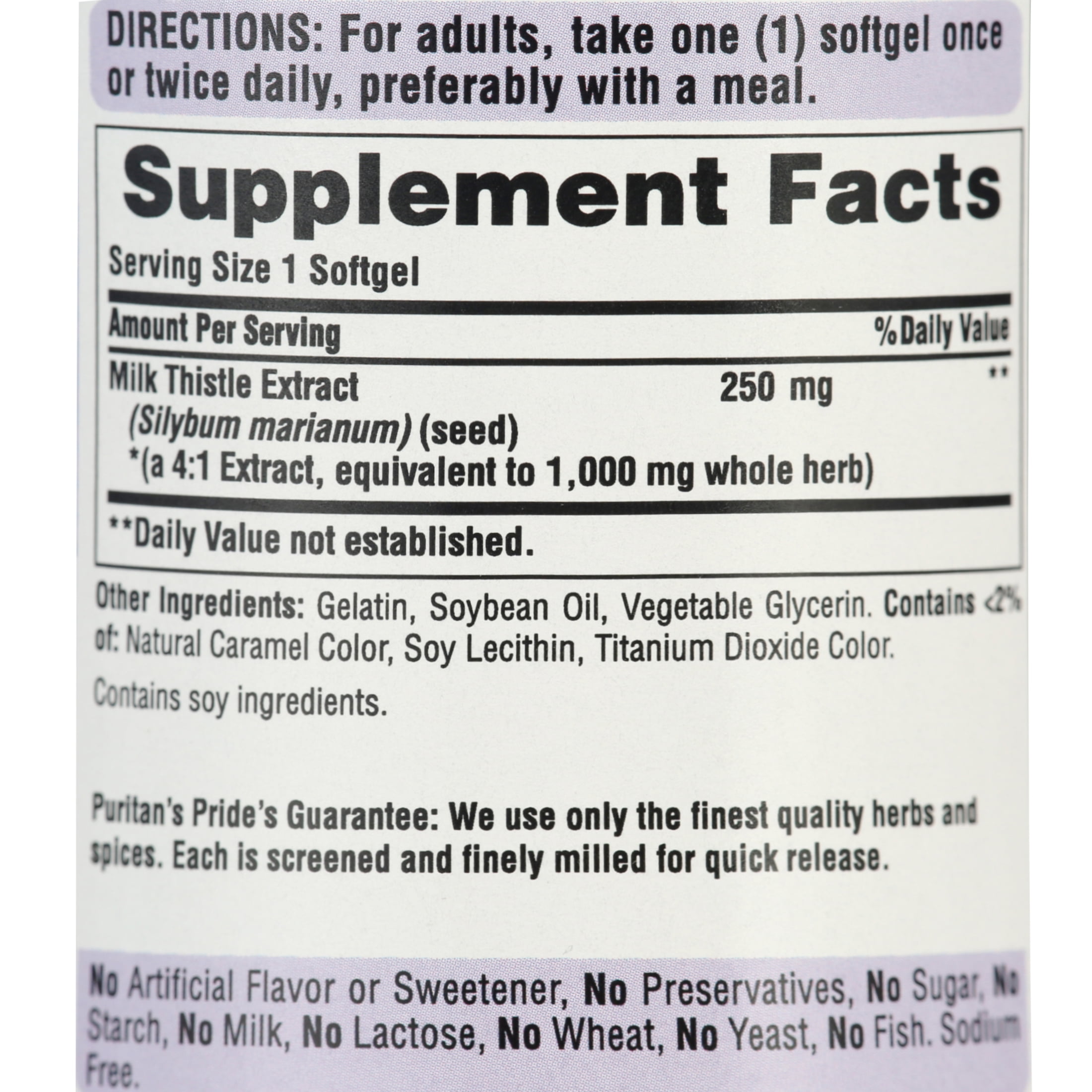 PURITAN'S PRIDE MILK THISTLE 4:1 EXTRACT 1000MG SOFTGELS 180CT