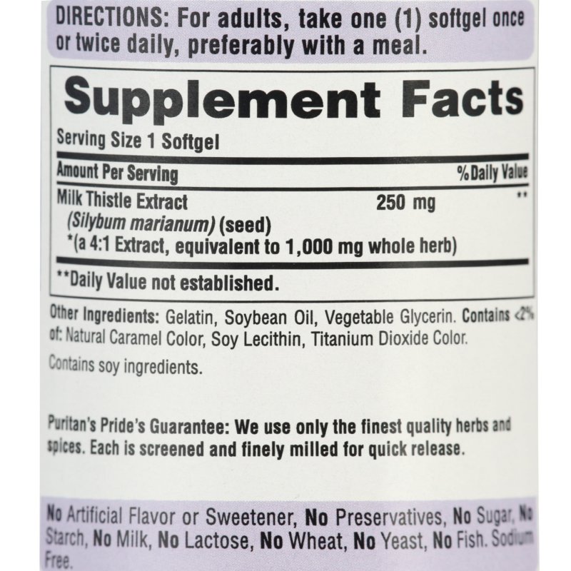 PURITAN'S PRIDE MILK THISTLE 4:1 EXTRACT 1000MG SOFTGELS 180CT