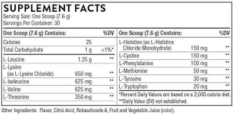 THORNE AMINO COMPLEX: EAA BCAA POWDER PRE POST-WORKOUT LEAN MUSCLE ENERGY NSF CERTIFIED SPORT - 30 SERVINGS - 8.0 OZ - BERRY FLAVOR.