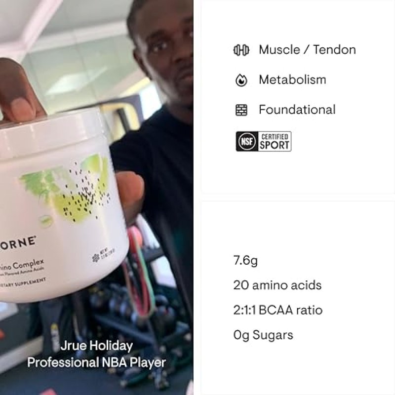 THORNE AMINO COMPLEX: EAA BCAA POWDER PRE POST-WORKOUT LEAN MUSCLE ENERGY NSF CERTIFIED SPORT - 30 SERVINGS - 8.0 OZ - BERRY FLAVOR.