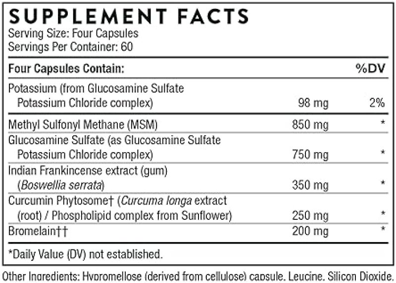THORNE JOINT SUPPORT NUTRIENTS GLUCOSAMINE MSM CURCUMIN BROMELAIN BOSWELLIA 240 CAPSULES