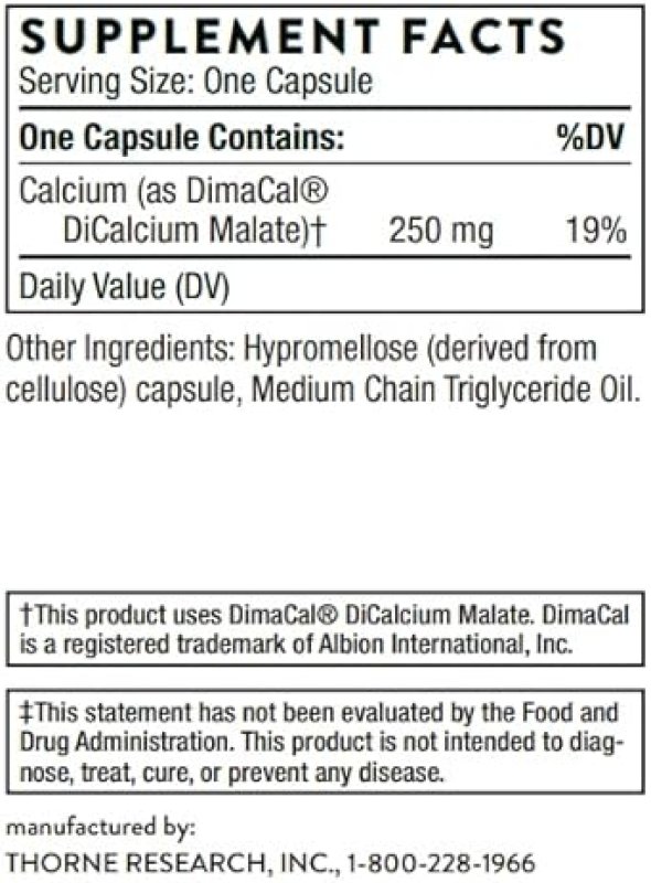 THORNE CALCIUM FORMERLY DICALCIUM MALATE CHELATED CALCIUM DIMACAL BONE DENSITY SUPPORT 120 CAPSULES