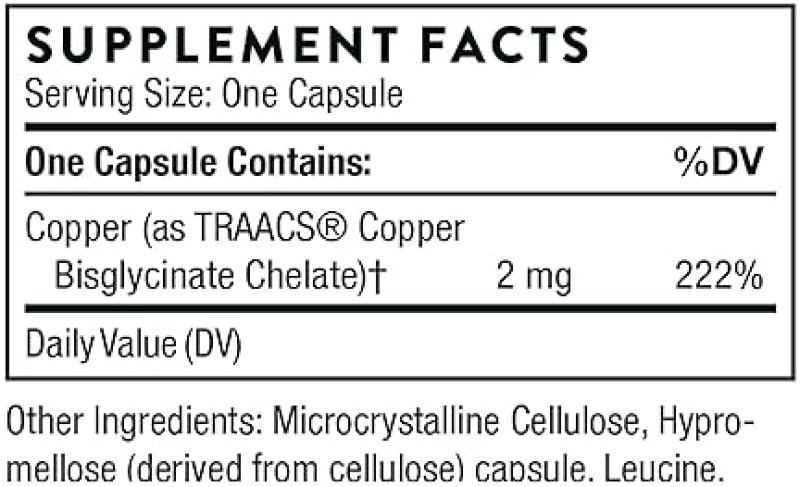 THORNE COPPER BISGLYCINATE WELL ABSORBED TRACE MINERAL SUPPLEMENT 60 CAPSULES
