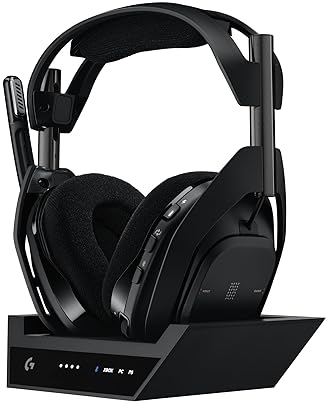 LOGITECH G ASTRO A50 X OMNI WIRELESS GAMING HEADSET BASE STATION PS5 XBOX PC PLAYSYNC VIDEO AUDIO SWITCHER HDMI 2.1 4K 120HZ VRR 24 BIT 48 KHZ 24HR BATTERY 2.4GHZ BT BLACK