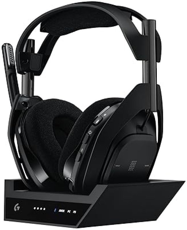 LOGITECH G ASTRO A50 X OMNI WIRELESS GAMING HEADSET BASE STATION PS5 XBOX PC PLAYSYNC VIDEO AUDIO SWITCHER HDMI 2.1 4K 120HZ VRR 24 BIT 48 KHZ 24HR BATTERY 2.4GHZ BT BLACK