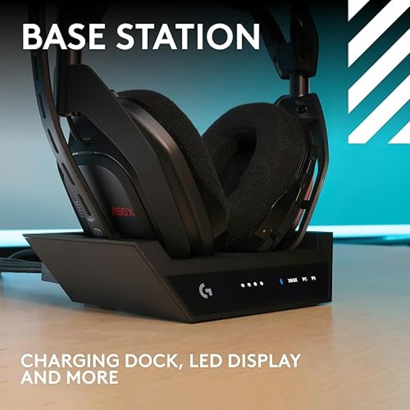 LOGITECH G ASTRO A50 X OMNI WIRELESS GAMING HEADSET BASE STATION PS5 XBOX PC PLAYSYNC VIDEO AUDIO SWITCHER HDMI 2.1 4K 120HZ VRR 24 BIT 48 KHZ 24HR BATTERY 2.4GHZ BT BLACK