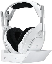 LOGITECH G ASTRO A50 X OMNI-PLATFORM WIRELESS GAMING HEADSET BASE STATION PS5 XBOX PC PLAYSYNC VIDEO AUDIO SWITCHER HDMI 2.1 4K 120HZ VRR 24 BIT 48 KHZ 24HR BATTERY 2.4GHZ BT WHITE