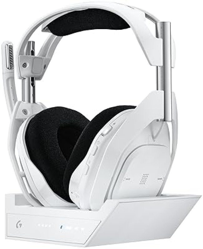 LOGITECH G ASTRO A50 X OMNI-PLATFORM WIRELESS GAMING HEADSET BASE STATION PS5 XBOX PC PLAYSYNC VIDEO AUDIO SWITCHER HDMI 2.1 4K 120HZ VRR 24 BIT 48 KHZ 24HR BATTERY 2.4GHZ BT WHITE