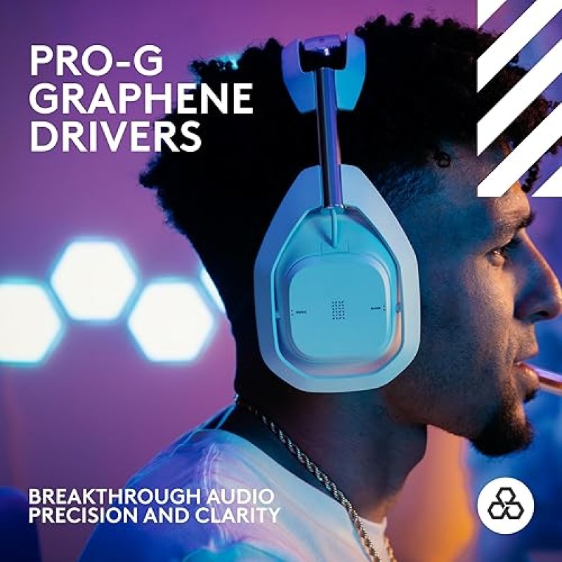 LOGITECH G ASTRO A50 X OMNI-PLATFORM WIRELESS GAMING HEADSET BASE STATION PS5 XBOX PC PLAYSYNC VIDEO AUDIO SWITCHER HDMI 2.1 4K 120HZ VRR 24 BIT 48 KHZ 24HR BATTERY 2.4GHZ BT WHITE