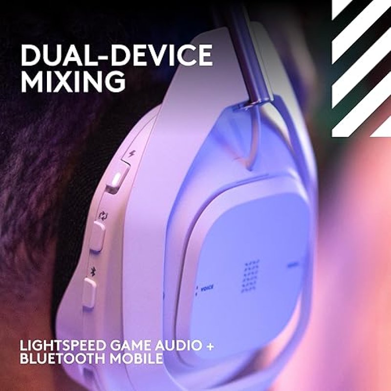 LOGITECH G ASTRO A50 X OMNI-PLATFORM WIRELESS GAMING HEADSET BASE STATION PS5 XBOX PC PLAYSYNC VIDEO AUDIO SWITCHER HDMI 2.1 4K 120HZ VRR 24 BIT 48 KHZ 24HR BATTERY 2.4GHZ BT WHITE