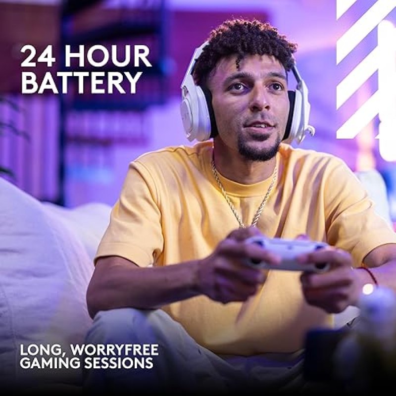 LOGITECH G ASTRO A50 X OMNI-PLATFORM WIRELESS GAMING HEADSET BASE STATION PS5 XBOX PC PLAYSYNC VIDEO AUDIO SWITCHER HDMI 2.1 4K 120HZ VRR 24 BIT 48 KHZ 24HR BATTERY 2.4GHZ BT WHITE