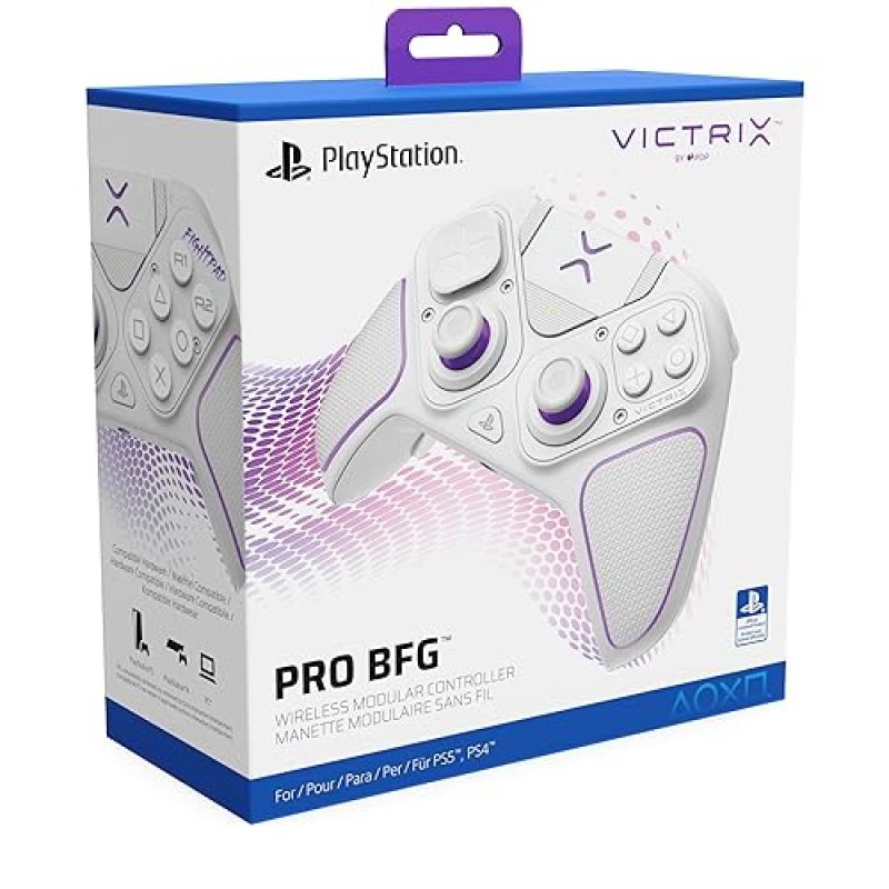 PDP VICTRIX PRO BFG WIRELESS GAMING CONTROLLER FOR PLAYSTATION 5 PS5 PS4 PC MODULAR ESPORTS GAMEPAD REMAPPABLE BUTTONS CUSTOMIZABLE TRIGGERS PADDLES D-PAD FIGHTPAD PC APP WHITE