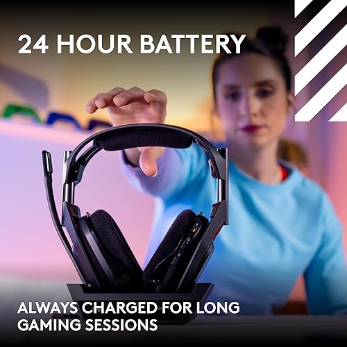 LOGITECH G ASTRO A50 WIRELESS GAMING HEADSET + BASE STATION FOR PS5 XBOX PC PLAYSYNC AUDIO SWITCHER 16 BIT/48KHZ CONSOLE 24 BIT/48 KHZ PC 24HR BATTERY 2.4GHZ BT BLACK