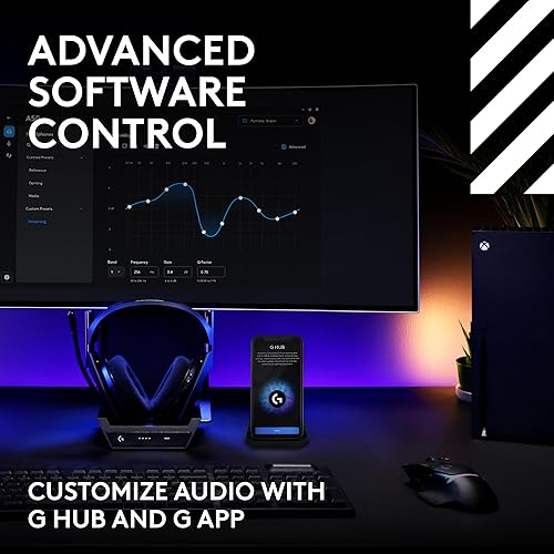 LOGITECH G ASTRO A50 WIRELESS GAMING HEADSET + BASE STATION FOR PS5 XBOX PC PLAYSYNC AUDIO SWITCHER 16 BIT/48KHZ CONSOLE 24 BIT/48 KHZ PC 24HR BATTERY 2.4GHZ BT BLACK