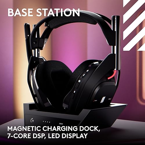 LOGITECH G ASTRO A50 WIRELESS GAMING HEADSET + BASE STATION FOR PS5 XBOX PC PLAYSYNC AUDIO SWITCHER 16 BIT/48KHZ CONSOLE 24 BIT/48 KHZ PC 24HR BATTERY 2.4GHZ BT BLACK