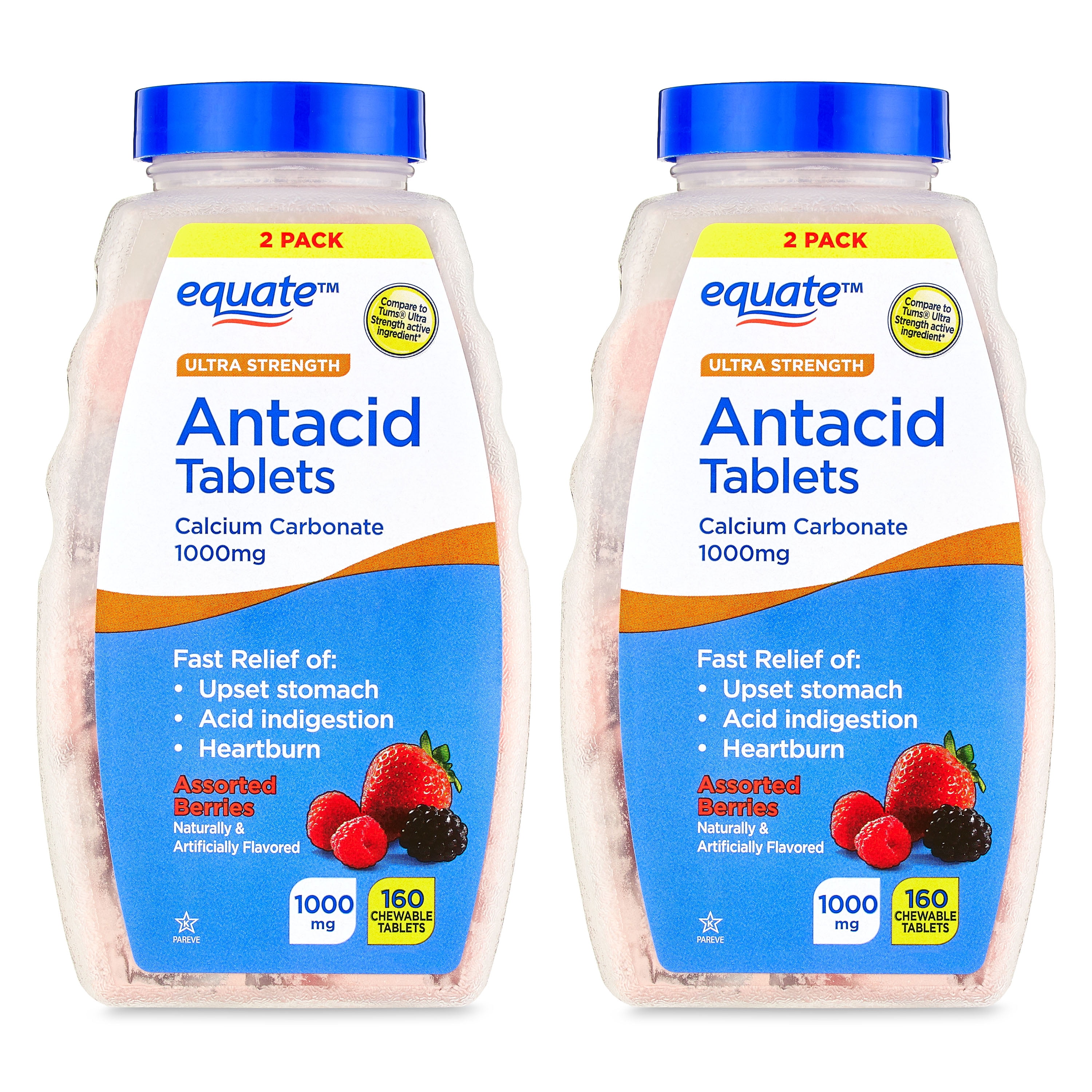 EQUATE ULTRA STRENGTH ANTACID TABLETS ASSORTED BERRIES TWIN PACK 160 COUNT