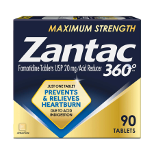 ZANTAC 360 MAX STRENGTH FAMOTIDINE ANTACID TABLETS HEARTBURN ACID REDUCER 20 MG 90 COUNT