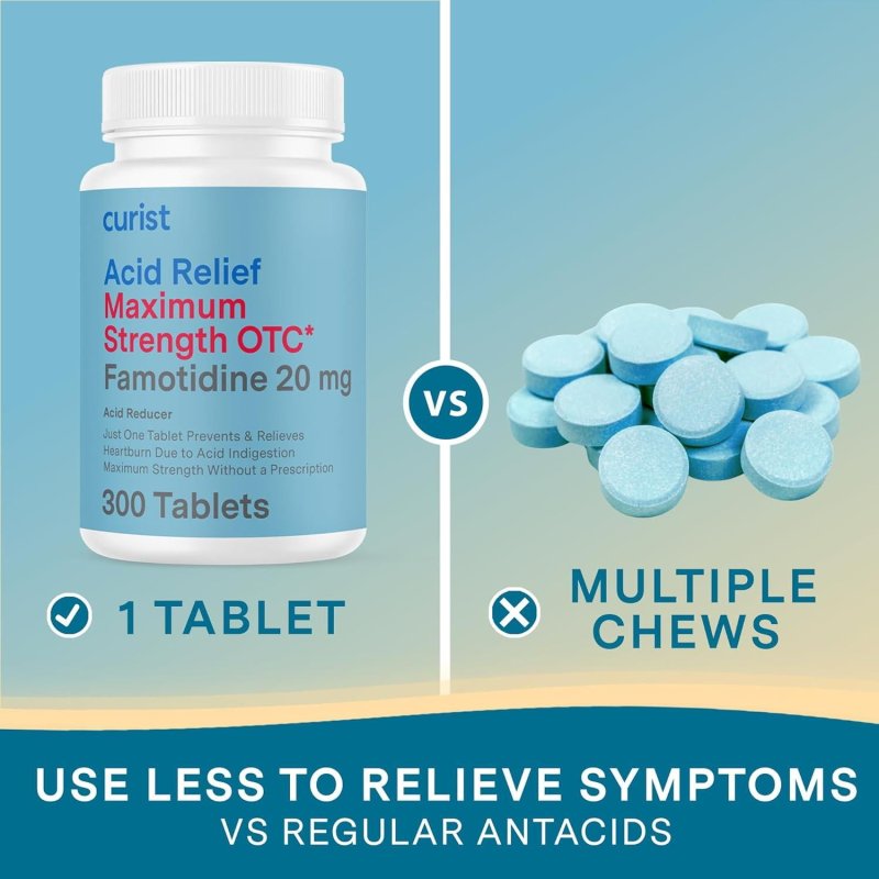 CURIST FAMOTIDINE 20MG 300 COUNT ACID REFLUX TABLETS MAXIMUM STRENGTH HEARTBURN RELIEF PILLS