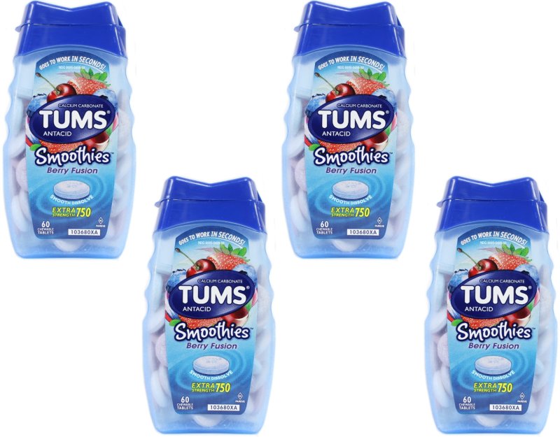 TUMS SMOOTHIES BERRY FUSION 60 TABLETS EACH 4 PACK