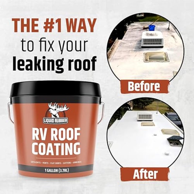 LIQUID RUBBER RV ROOF SEALANT SOLAR REFLECTIVE WATERPROOF MEMBRANE EPDM TPO FIBERGLASS ALUMINUM CAMPER TRAVEL TRAILERS BRILLIANT WHITE 1 GALLON
