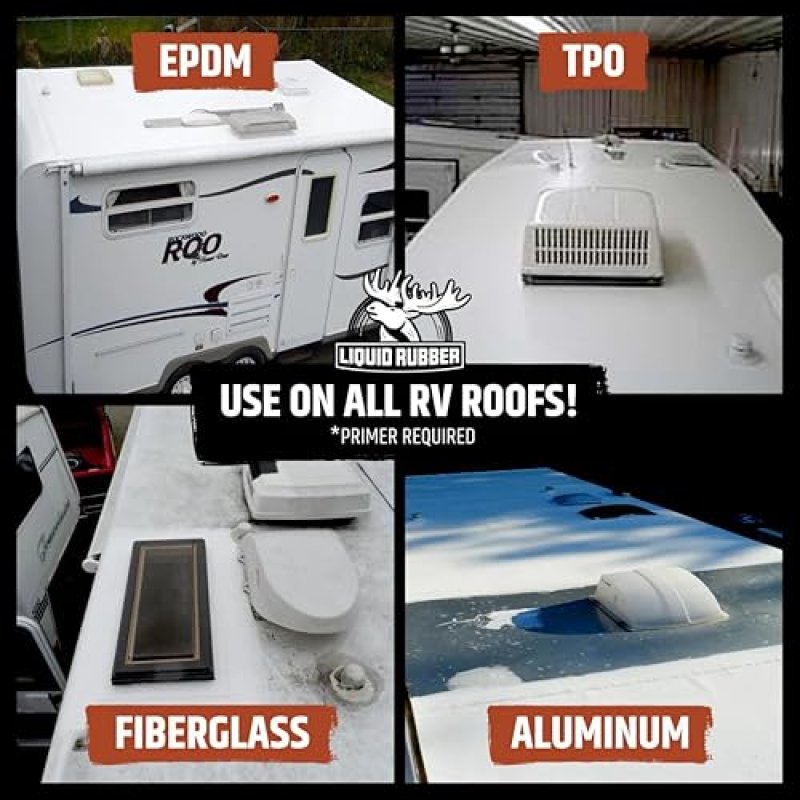 LIQUID RUBBER RV ROOF SEALANT SOLAR REFLECTIVE WATERPROOF MEMBRANE EPDM TPO FIBERGLASS ALUMINUM CAMPER TRAVEL TRAILERS BRILLIANT WHITE 1 GALLON