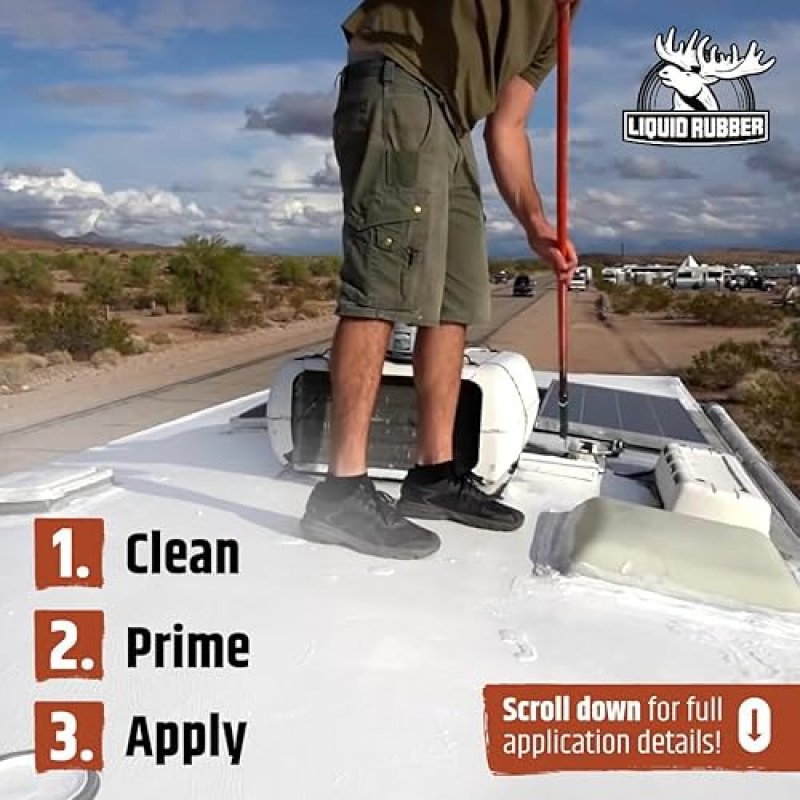 LIQUID RUBBER RV ROOF SEALANT SOLAR REFLECTIVE WATERPROOF MEMBRANE EPDM TPO FIBERGLASS ALUMINUM CAMPER TRAVEL TRAILERS BRILLIANT WHITE 1 GALLON