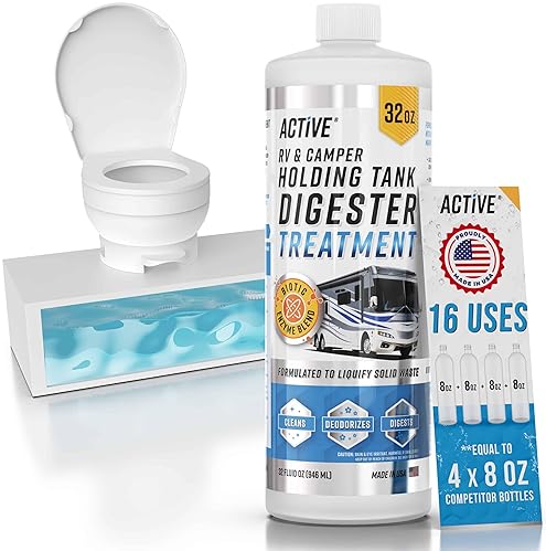 RV BLACK TANK TREATMENT TOILET CHEMICALS 16 TREATMENTS WASTE DIGESTER FOR HOLDING TANK GRAY WATER TANK IN RVS CAMPERS BOAT CAMPER TOILET SENSOR CLEANER SEWER DEODORIZER 32OZ