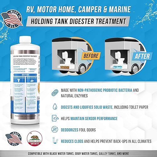 RV BLACK TANK TREATMENT TOILET CHEMICALS 16 TREATMENTS WASTE DIGESTER FOR HOLDING TANK GRAY WATER TANK IN RVS CAMPERS BOAT CAMPER TOILET SENSOR CLEANER SEWER DEODORIZER 32OZ