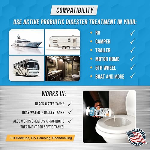 RV BLACK TANK TREATMENT TOILET CHEMICALS 16 TREATMENTS WASTE DIGESTER FOR HOLDING TANK GRAY WATER TANK IN RVS CAMPERS BOAT CAMPER TOILET SENSOR CLEANER SEWER DEODORIZER 32OZ