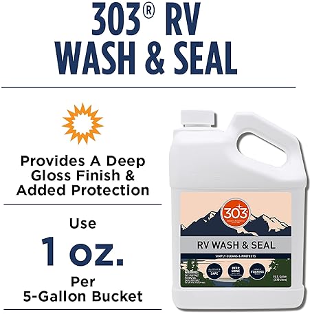 RV WASH & SEAL CLEAN STREAK-FREE FINISH PH NEUTRAL HIGH FOAMING FORMULA DEEP GLOSS ON RVS CAMPERS POP-UPS MOTORHOMES 1 GALLON 30240