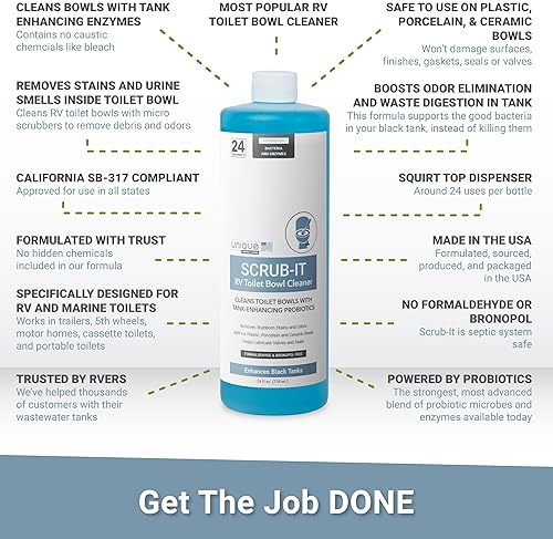 POWERFUL RV TOILET BOWL CLEANER LIQUID - ELIMINATES ODORS, STAINS & DEBRIS - SAFE FOR ALL TOILETS - 24 OZ"