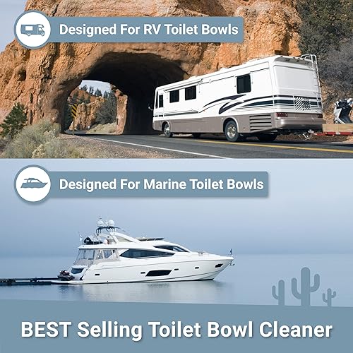 POWERFUL RV TOILET BOWL CLEANER LIQUID - ELIMINATES ODORS, STAINS & DEBRIS - SAFE FOR ALL TOILETS - 24 OZ"