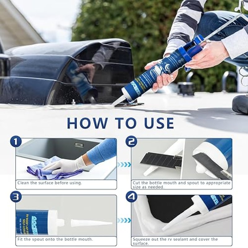 RV ROOF SEALANT 6 PACK SELF LEVELING LAP SEALANT WHITE CAMPER CAULK FOR RV ROOFING MAINTENANCE REPAIR