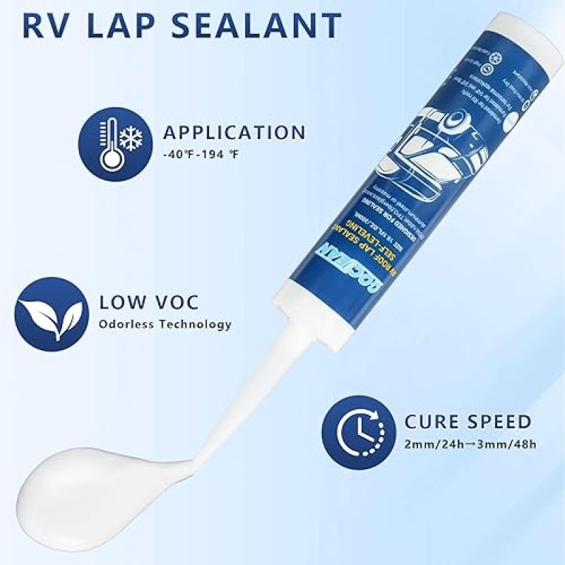 RV ROOF SEALANT 6 PACK SELF LEVELING LAP SEALANT WHITE CAMPER CAULK FOR RV ROOFING MAINTENANCE REPAIR